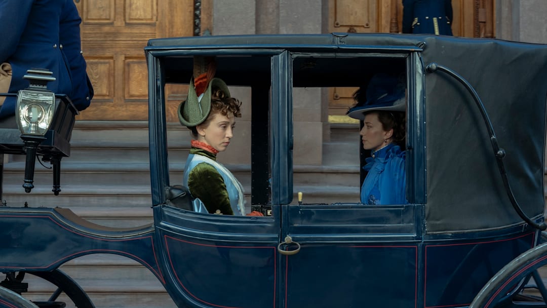 Taissa Farminga and Carrie Coon in The Gilded Age season 3 episode 2 on HBO