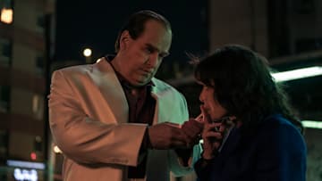 Colin Farrell as Oz and Cristin Milioti as Sofia in The Penguin episode 3