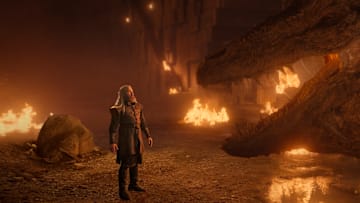 Hugh Hammer confronts Vermithor in House of the Dragon season 2.