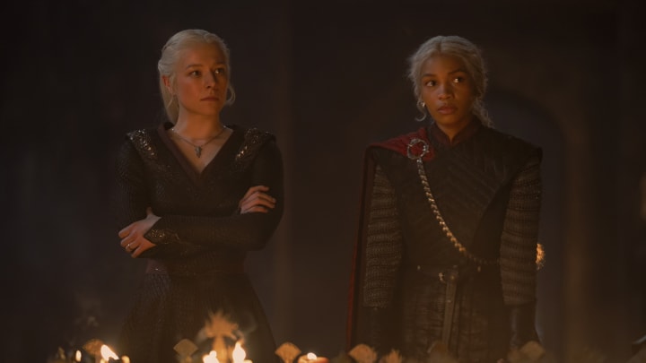 Emma D'Arcy as Rhaenyra Targayren and Bethany Antonia as Baela Targaryen in House of the Dragon season 2 episode 3