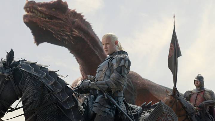 Matt Smith (Daemon Targaryen) and Caraxes in House of the Dragon season 3 episode 8.