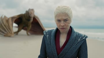 Rhaenyra Targaryen and her dragon Syrax in House of the Dragon season 2.