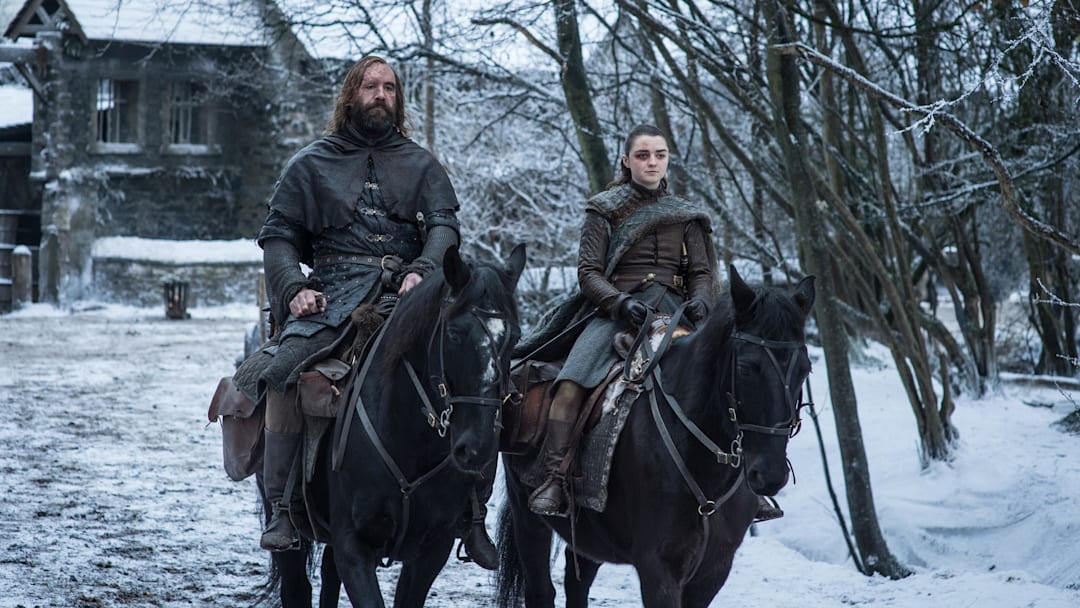 Arya Stark (Maisie Williams) and The Hound (Rory McCann) in Game of Thrones season 8.