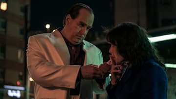 Colin Farrell as Oz and Cristin Milioti as Sofia in The Penguin episode 3