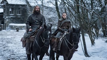 Arya Stark (Maisie Williams) and The Hound (Rory McCann) in Game of Thrones season 8.