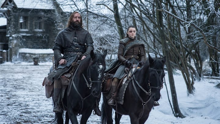 Arya Stark (Maisie Williams) and The Hound (Rory McCann) in Game of Thrones season 8.