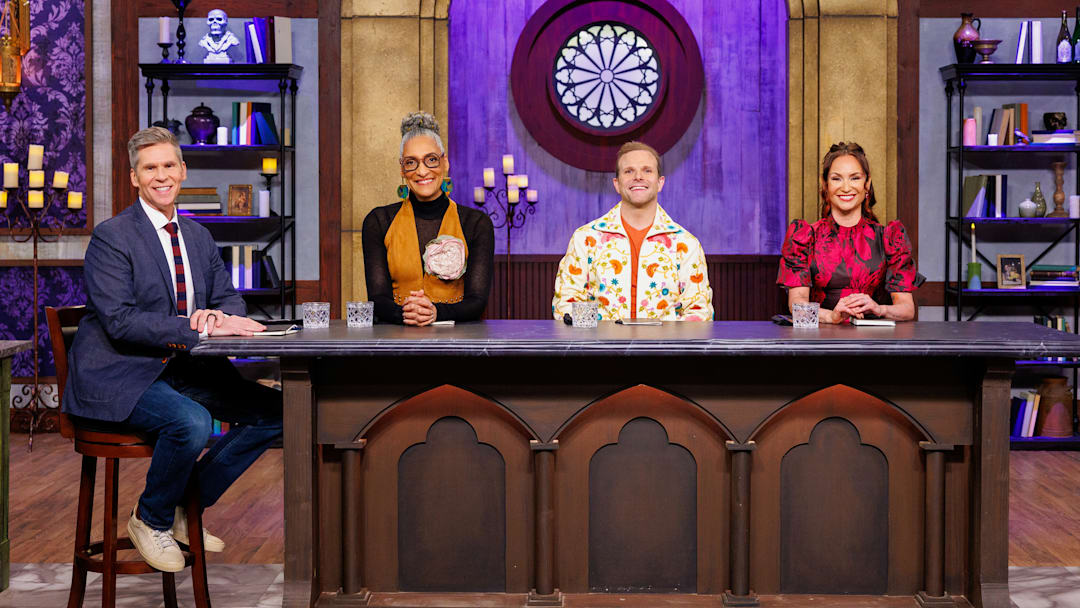 Host John Henson, Judges Carla Hall, Zac Young and Stephanie Boswell, portrait, as seen on Halloween Baking Championship, Season 11. Host John Henson, Judges Carla Hall, Zac Young and Stephanie Boswell, portrait, as seen on Halloween Baking Championship, Season 11.