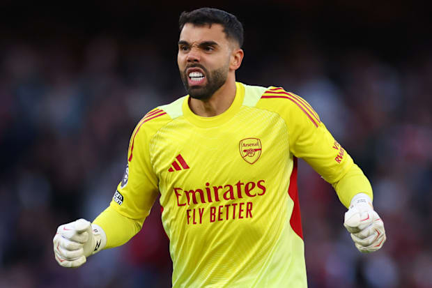 David Raya celebrating.