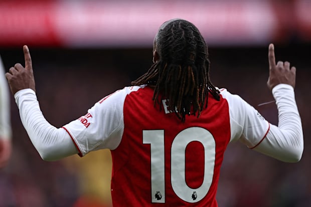 Eberechi Eze celebrating.