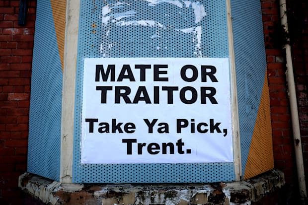 A banner targeting Trent Alexander-Arnold.