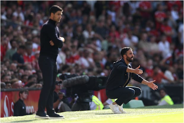 米克尔·阿尔特塔（左）和鲁本·阿莫林。