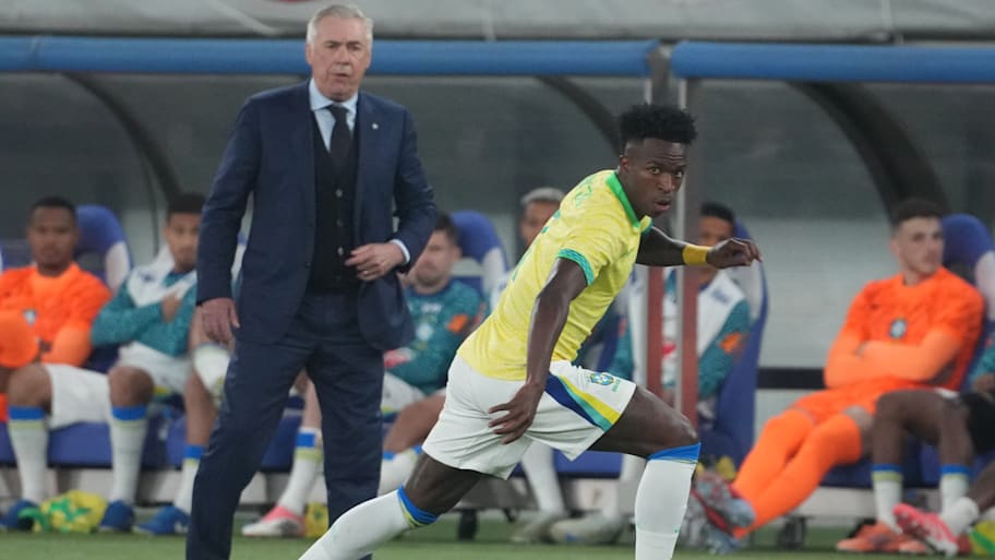 Carlo Ancelotti (left) and Vinicius Junior at Brazil.