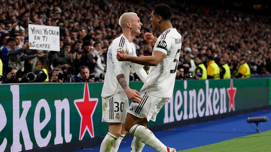 Franco Mastantuono (left) and Jude Bellingham celebrating.