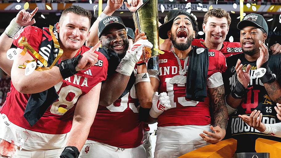 Indiana football team celebrates after winning the national championship. 