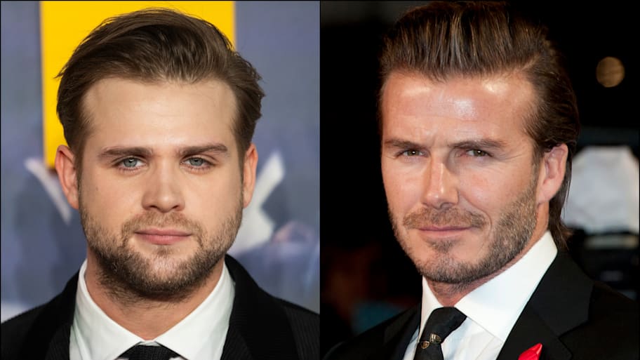 Leo Woodall (left) and David Beckham.