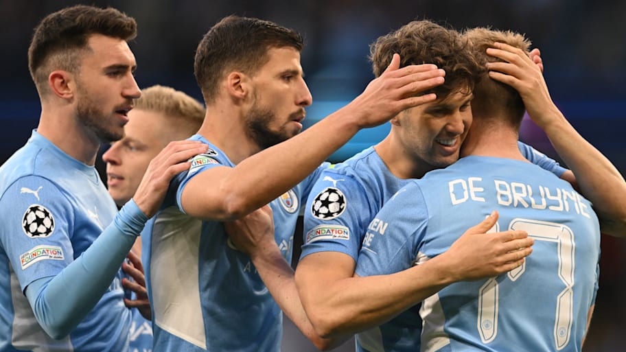Manchester City players celebrating.