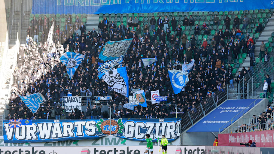 Grasshoppers fans with flags.