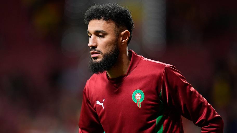 Noussair Mazraoui in action for Morocco.