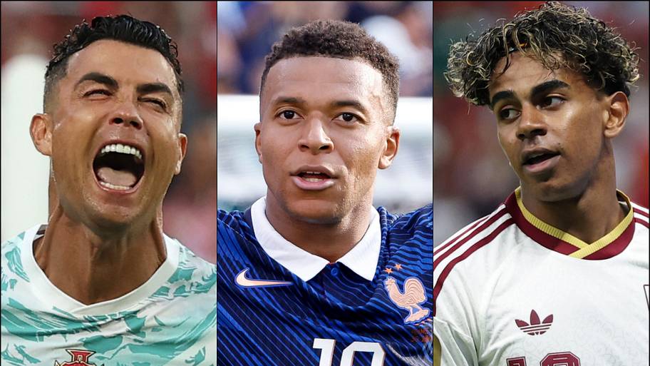 Cristiano Ronaldo (left), Kylian Mbappé (center) and Lamine Yamal.