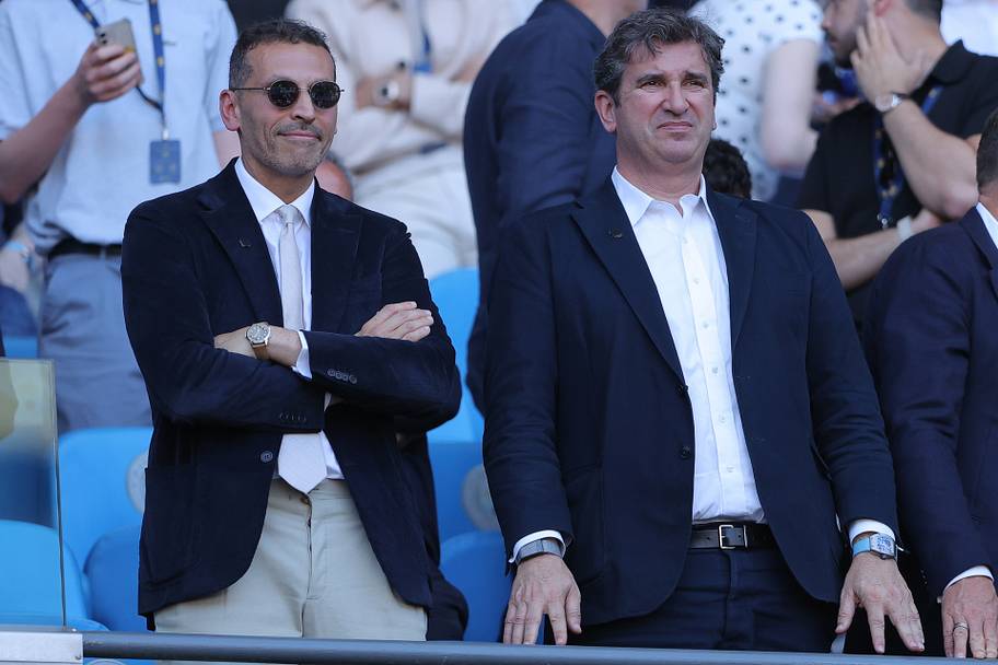 Manchester City’s chairman, Khaldoon Al Mubarak and chief executive officer Ferran Soriano.