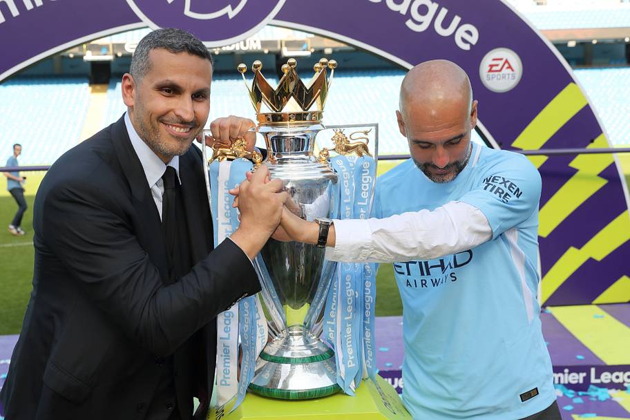 Pep Guardiola celebrating.