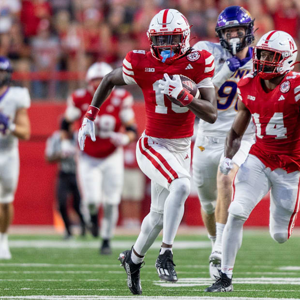 Nebraska wide receiver Jaylen Lloyd gains 59 yards on a catch against Northern Iowa.