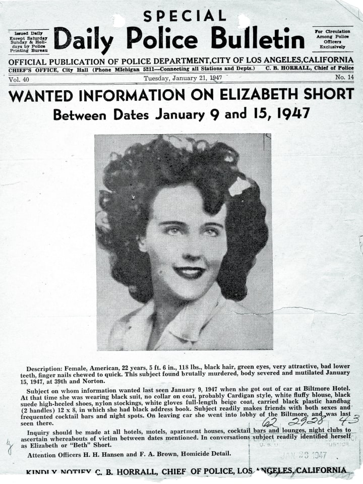 Elizabeth Short (a.k.a. Black Dahlia) wanted flyer