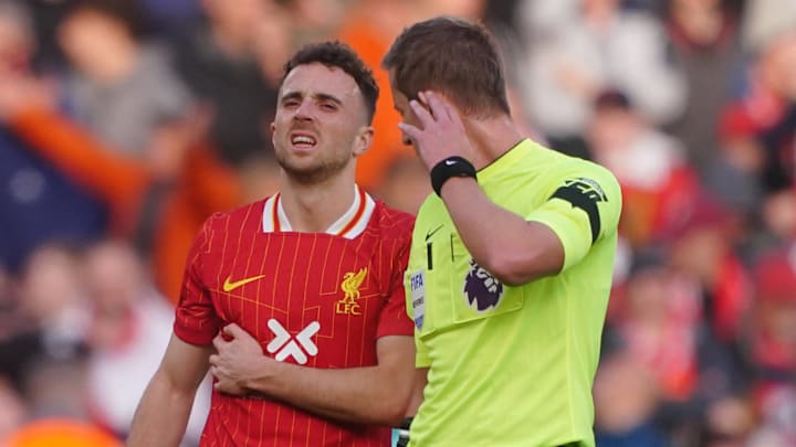 Liverpool's Diogo Jota suffered an injury against Chelsea. Liverpool's Diogo Jota suffered an injury against Chelsea.
