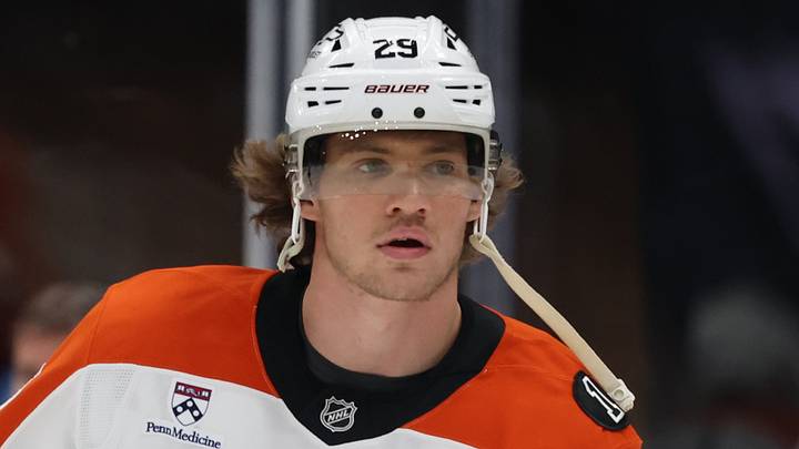 Jan 21, 2026; Salt Lake City, Utah, USA; Philadelphia Flyers right wing Nikita Grebenkin (29) warms up before a game against the Utah Mammoth at Delta Center.