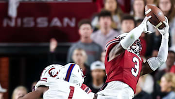 Former South Carolina football defensive back intercepting a pass against South Carolina State (it would be called back due to a penalty)