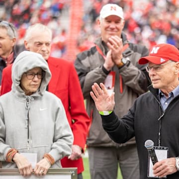 Former Nebraska football player and coach Frank Solich was honored at the 2023 Red-White Spring Game.