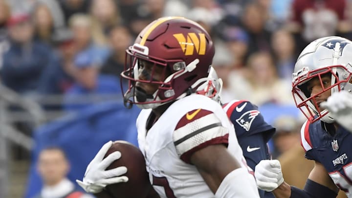Washington Commanders wide receiver Terry McLaurin runs with the ball during the second half against the New England Patriots.
