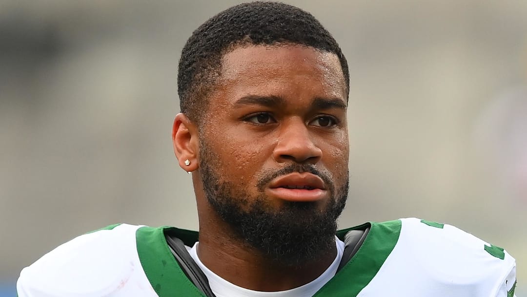Aug 16, 2025; East Rutherford, New Jersey, USA; Former New York Jets wide receiver Xavier Gipson (3) looks on prior to the game against the New York Giants at MetLife Stadium.