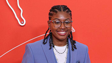 Apr 14, 2025; New York, New York, USA; Shyanne Sellers on the orange carpet before the 2025 WNBA Draft at The Shed at Hudson Yards. Mandatory Credit: Vincent Carchietta-Imagn Images
