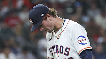 Houston Astros relief pitcher Forrest Whitley (60) walks off the mound
