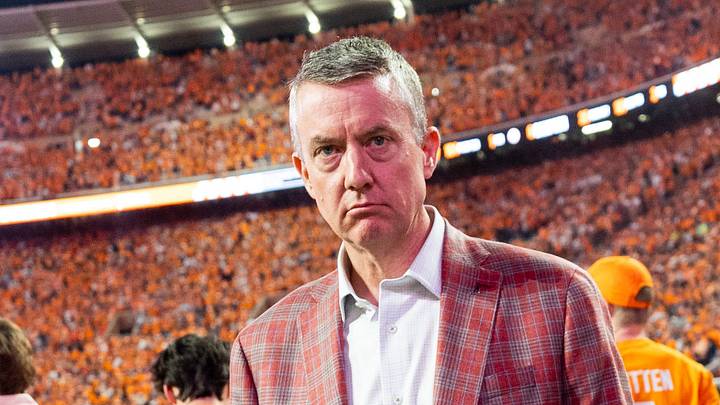 Alabama athletic Greg Byrne makes his way through the crowd after an SEC conference game between Tennessee and Alabama in Neyland Stadium on Saturday, Oct. 19, 2024.