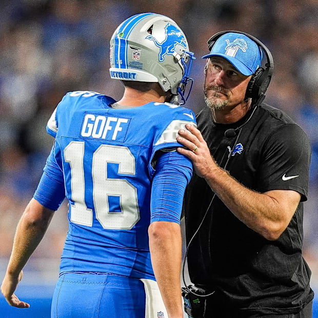 Detroit Lions quarterback Jared Goff and coach Dan Campbell