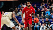 Nebraska guard Brice Williams dribbles the ball against Washington in Seattle on Feb. 6, 2025.