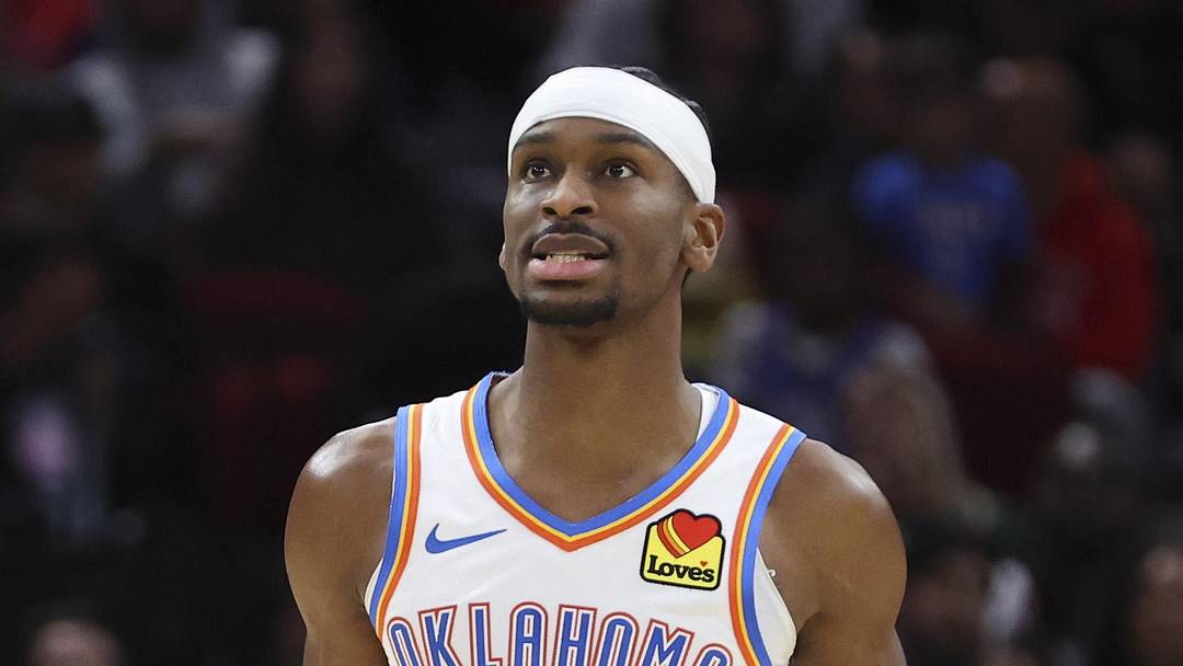 Jan 15, 2026; Houston, Texas, USA; Oklahoma City Thunder guard Shai Gilgeous-Alexander (2) reacts after a play during the third quarter against the Houston Rockets at Toyota Center. Mandatory Credit: Troy Taormina-Imagn Images