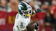 Michigan State RB Makhi Frazier carries the ball against USC on Sept. 20, 2025