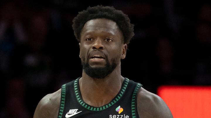 Apr 30, 2026; Minneapolis, Minnesota, USA; Minnesota Timberwolves forward Julius Randle (30) dribbles the ball against the Denver Nuggets in the first half during game six of the first round of the 2026 NBA Playoffs at Target Center. Mandatory Credit: Jesse Johnson-Imagn Images