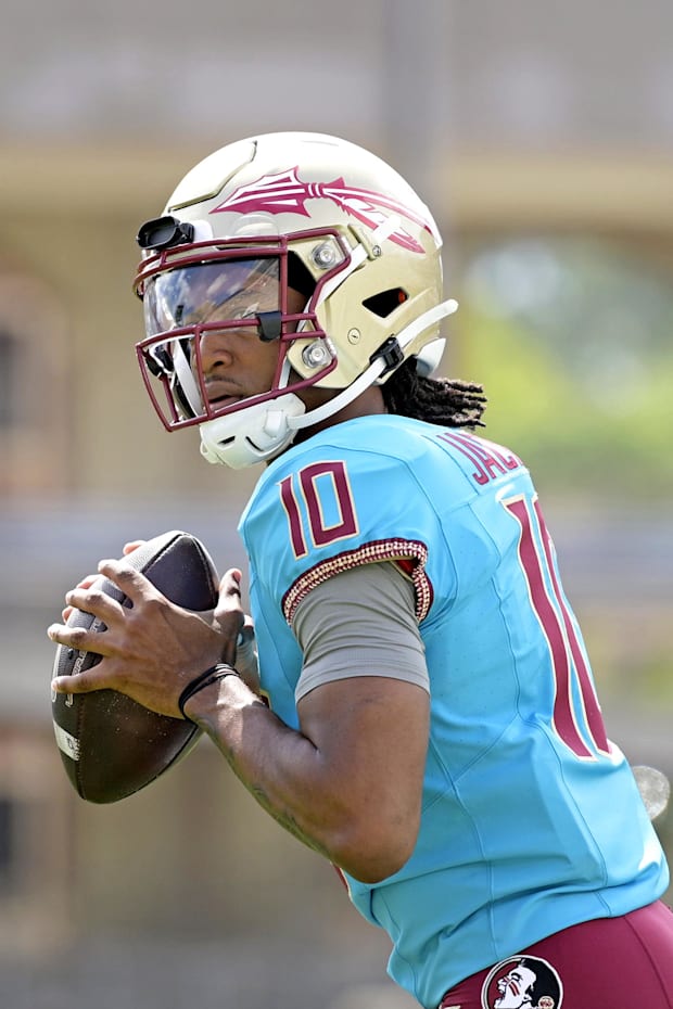Florida State Seminoles quarterback Trever Jackson (10) during the Spring Showcase at Doak S. Campbell Stadium.