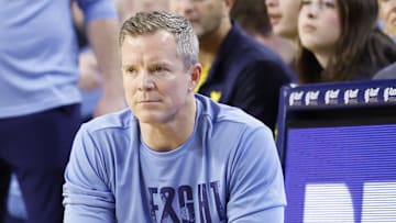 Jan 27, 2025; Ann Arbor, Michigan, USA;  Michigan Wolverines head coach Dusty May looks on in the second half against the Penn State Nittany Lions t Crisler Center. Mandatory Credit: Rick Osentoski-Imagn Images