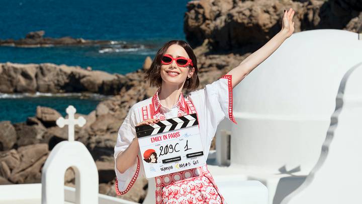 Emily in Paris. Lily Collins as Emily on the set of Emily in Paris Season 6