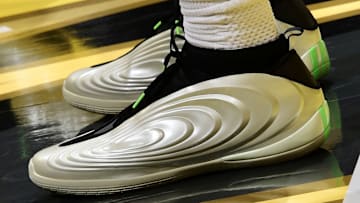 LA Clippers guard James Harden wears the adidas Harden Vol. 10. 