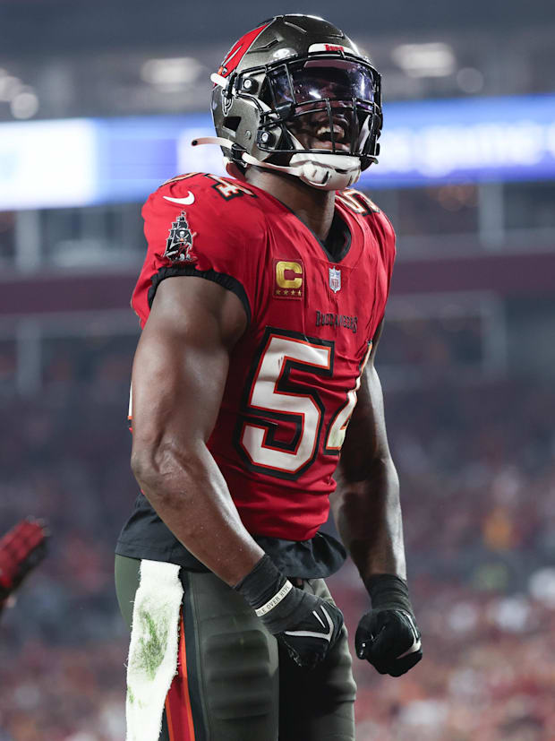Tampa Bay Buccaneers linebacker Lavonte David reacts after a safety against the Philadelphia Eagles. 