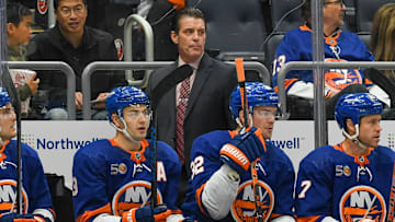 New York Islanders head coach Lane Lambert looks on against the New Jersey Devils.