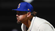 Seattle Mariners first baseman Josh Naylor stands during a game against the Tampa Bay Rays on Aug. 10 at T-Mobile Park.
