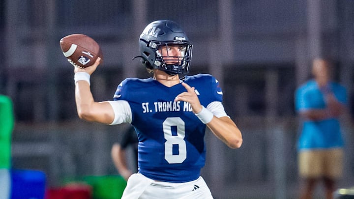 Cole Bergeron threw for three touchdown passes in St. Thomas More's 24-3 win over Cecilia at the Kiwanis Club Jamboree in Lafayette
