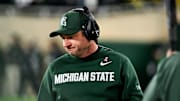 Michigan State's head coach Jonathan Smith looks on from the sideline during the fourth quarter in the game against Michigan on Saturday, Oct. 25, 2025, at Spartan Stadium in East Lansing.